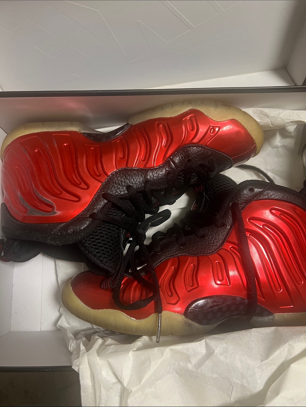 Nike Kids Metallic Red and Black Foamposite-Style Sneakers